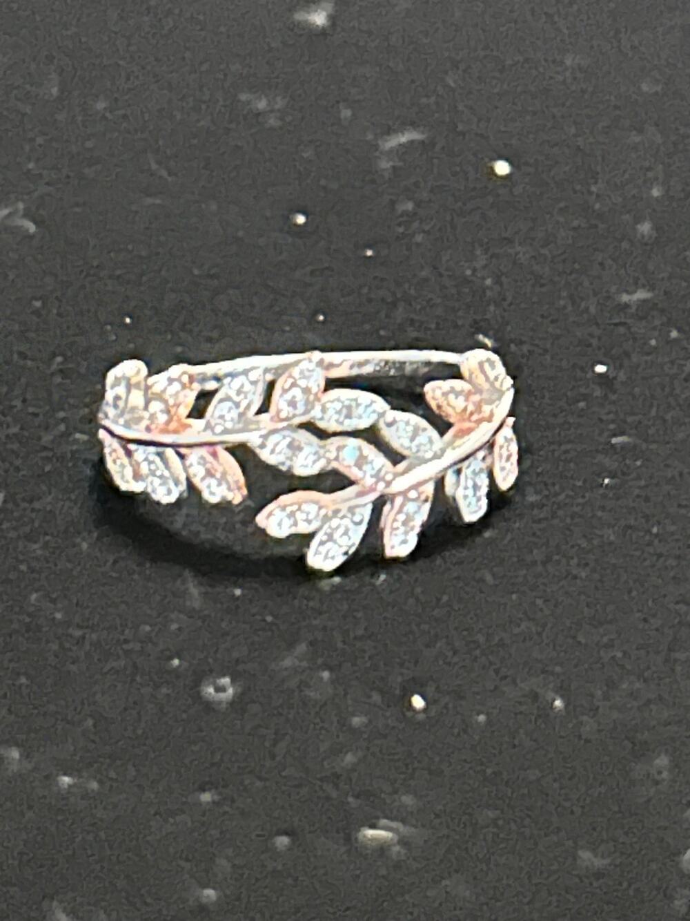 IBB 925 Sterling Silver Pink & White Crystal Leaf Vine Ring 7.25